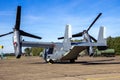 US Air Force Bell Boeing V-22 Osprey tiltrotor plane on the tarmac of Kleine-Brogel Airbase. Belgium - September 14, 2019 Royalty Free Stock Photo