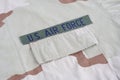 US AIR FORCE branch tape on desert camouflage uniform