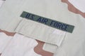 US AIR FORCE branch tape on desert camouflage uniform