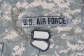 us air force camouflaged uniform with blank dog tags Royalty Free Stock Photo