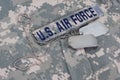 us air force camouflaged uniform with blank dog tags Royalty Free Stock Photo