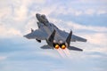 US Air Force F-15C Eagle fighter jet from 104th Fighter Wing taking off from Hohn Air Base during NATO exercise Air Defender 2023 Royalty Free Stock Photo