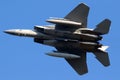 US Air Force F-15 Eagle fighter jet in flight over Leeuwarden Air Base. March 28, 2017