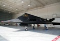 US Air Force Lockheed F-117 Nighthawk stealth bomber jet in a hangar at Marine Corps Air Station Miramar, California