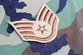 US AIR FORCE Staff Sergeant rank patch on woodland camouflage uniform