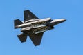US Air Force 495th Fighter Squadron Lockheed Martin F-35 Lightning II combat aircraft from Lakenheath Airbase in flight with open