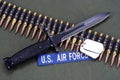 US AIR FORCE uniform with bayonet, dog tags and ammunition belt Royalty Free Stock Photo