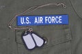 US AIR FORCE uniform with blue branch tape and dog tags Royalty Free Stock Photo