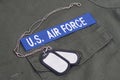 US AIR FORCE uniform with blue branch tape and dog tags Royalty Free Stock Photo