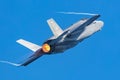 US Air Force USAF Lockheed F-35 Lightning II stealth fighter jet plane flying. Aviation and military aircraft