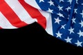 US American flag on black background. For USA Memorial day, Veterans day, Labor day, or 4th of July celebration. Top view, copy Royalty Free Stock Photo