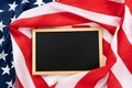 US American flag with blackboard on white background. For USA Memorial day, Presidents day, Veterans day, Labor day, Independence Royalty Free Stock Photo