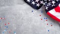 US American flag and confetti star on concrete stone background with copy space. Banner template for Presidents day, USA Memorial Royalty Free Stock Photo