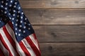 US American flag on wooden background. For USA Memorial day, Veteran`s day, Labor day, or 4th of July celebration. With blank Royalty Free Stock Photo