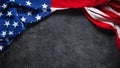 US American flag on worn black background. For USA Memorial day, Veteran`s day, Labor day, or 4th of July celebration. Royalty Free Stock Photo