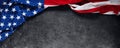 US American flag on worn black background. For USA Memorial day, Veteran`s day, Labor day, or 4th of July celebration.