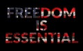 US anti-lockdown protests concept. text `freedom is essential` on America flag wall painting background, grunge style Royalty Free Stock Photo