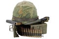 US Army Ammo Box with ammunition belt, bayonet and helmet Royalty Free Stock Photo