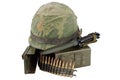 US Army Ammo Box with ammunition belt, bayonet and helmet Royalty Free Stock Photo