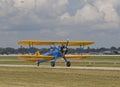 US Army Bi Plane Fighter starting on runway