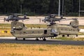 US Army Boeing CH-47F Chinook transport helicopters leaving Eindhoven Air Base, The Netherlands - June 22, 2018