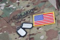 Us army camouflaged uniform with US flag patch Royalty Free Stock Photo