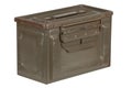 US army green metal .50 cal ammo can on white background Royalty Free Stock Photo