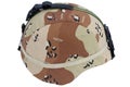 us army kevlar helmet with a desert camouflage cover and night vision mount