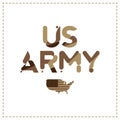 US Army original font inscription in camouflage with USA map. Flat vector illustration EPS10 Royalty Free Stock Photo