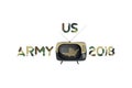 US Army original font inscription in camouflage with USA map and old TV. Flat vector illustration EPS10 Royalty Free Stock Photo