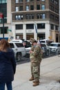 US Army personnel standing in NYC. Veterans Day parade Manhattan