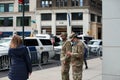 US Army personnel standing in NYC. Veterans Day parade Manhattan