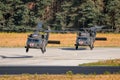 US Army Sikorsky UH-60 Blackhawk medical transport helicopters taking off from Eindhoven Air Base. The Netherlands - June 22, 2018