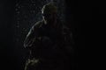 US Army soldier in the rain Royalty Free Stock Photo