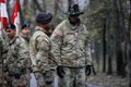 US Army soldiers of the 1st Cavalry Division take part at the Romanian National Day military parade Royalty Free Stock Photo