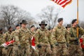 US Army soldiers of the 1st Cavalry Division take part at the Romanian National Day military parade Royalty Free Stock Photo