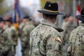 US Army soldiers of the 1st Cavalry Division take part at the Romanian National Day military parade Royalty Free Stock Photo