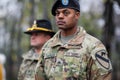 US Army soldiers of the 1st Cavalry Division take part at the Romanian National Day military parade Royalty Free Stock Photo