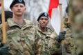 US Army soldiers of the 1st Cavalry Division take part at the Romanian National Day military parade Royalty Free Stock Photo