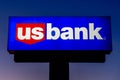 US Bank Sign at Dusk and Trademark Logo Royalty Free Stock Photo