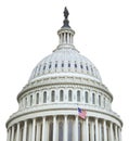 US Capitol dome with American flag isolated on white background Royalty Free Stock Photo