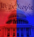 The US Capitol dome in Washington DC with half Republican red and half Democrat blue Royalty Free Stock Photo