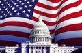 The US Capitol in Washington with the American flag waving in the background Royalty Free Stock Photo