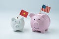 US and China finance, economics or trade war concept, pink piggy Royalty Free Stock Photo