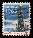 US Christmas stamp shows the White House and the National Christmas Tree in Washington DC.