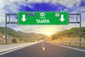 US city Tampa road sign on highway Royalty Free Stock Photo