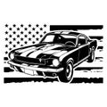 US Classic Muscle car, Vintage car, Stencil, Silhouette, Vector Clip Art for tshirt and emblem