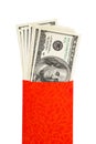 US currency in red pocket Royalty Free Stock Photo