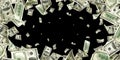 Us dollar. American money, falling cash. Flying hundred dollars isolated on black background Royalty Free Stock Photo
