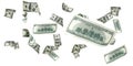 Us dollar. American money, falling cash. Flying hundred dollars isolated on white background. Royalty Free Stock Photo
